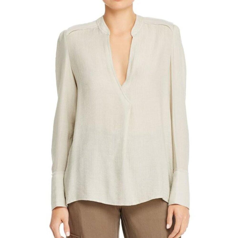 Brochu Walker Lena Beige Textured Hi-lo Hem Cuffed Sleeve V-Neck Top Size XS